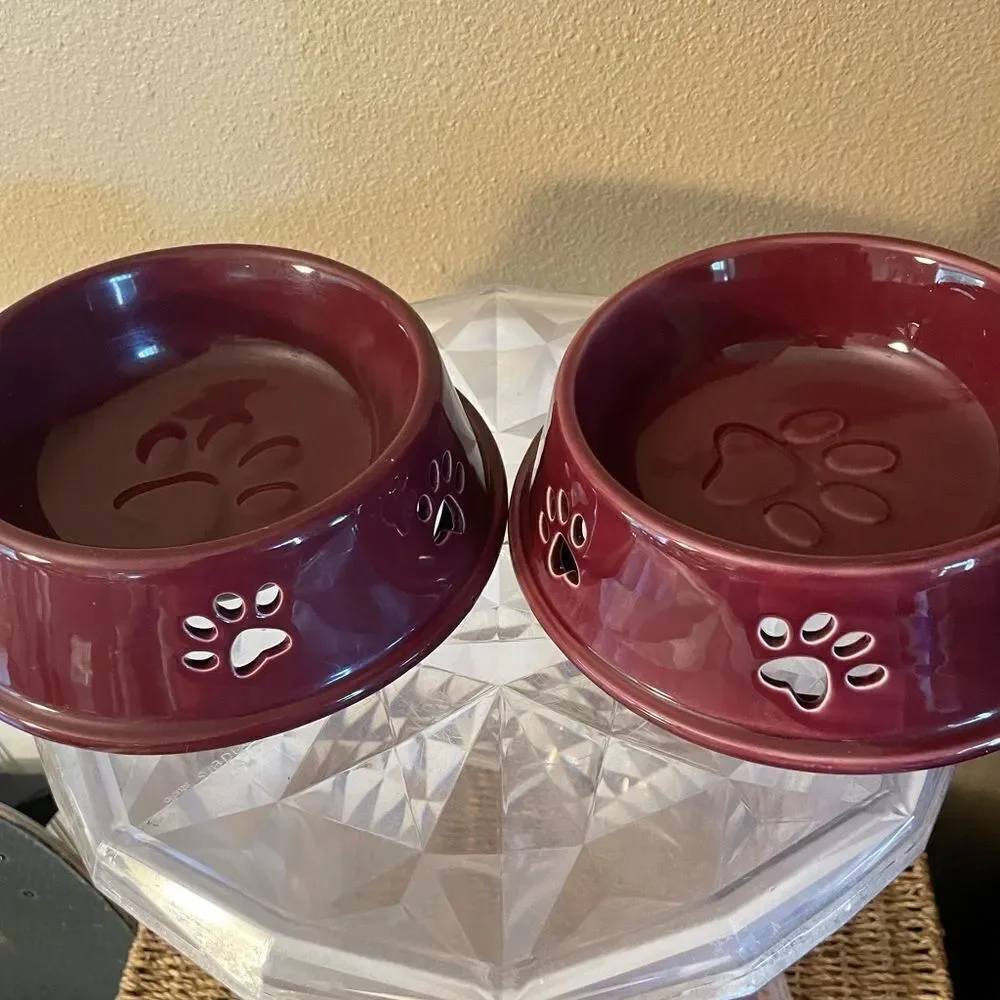 Top Paw Purple Plum Stoneware Dog Bowls